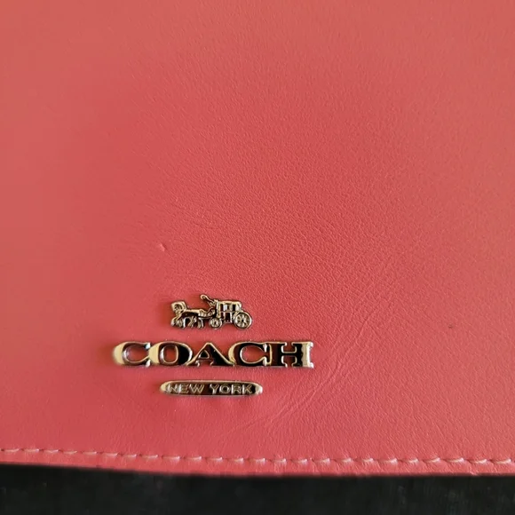 Coach Coral Pink Foldover Small Crossbody Purse Bag Clutch WOC - Picture 3 of 14